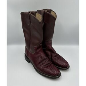 Vtg Diamond J roper western cowboy cherry lizard print womens boots‎ sz 5.5 B